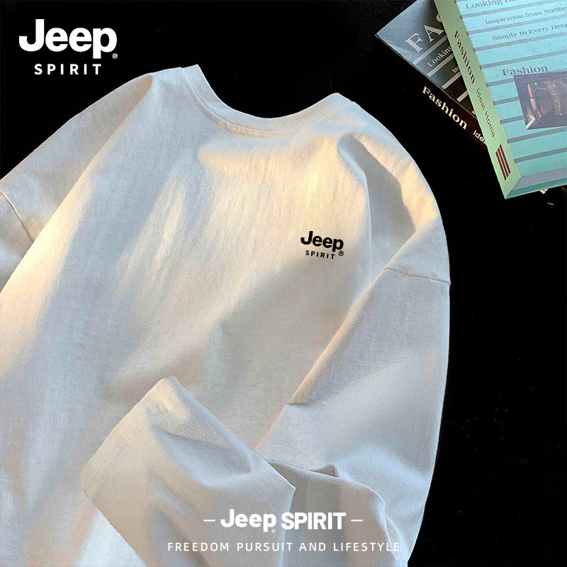 Jeep吉普重磅纯棉长袖t恤男款2026新款春秋季美式潮牌大码宽松男
