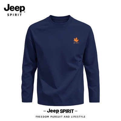Jeep吉普秋季圆领长袖t恤男纯棉