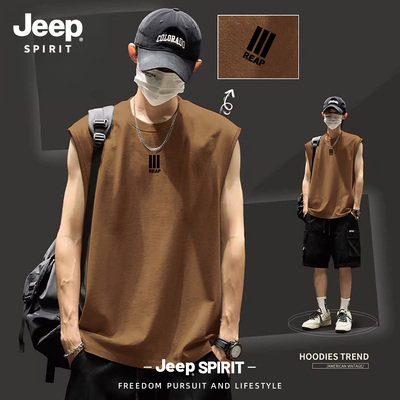 Jeep吉普男士纯棉背心男款坎肩
