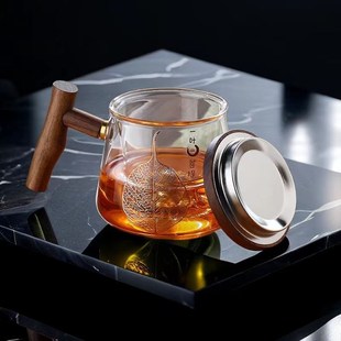 玻璃水杯中式 大容量水杯茶水j分离杯套杯家用套装 大号玻璃茶具