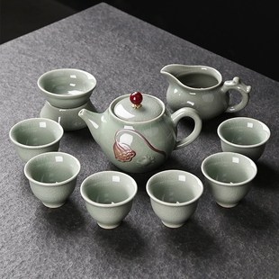 整套家用办公室哥窑陶瓷公O司活动商务礼品伴手 高档功夫茶具套装