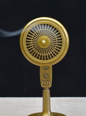 创意摆件老式电风扇香熏炉铜炉纯铜桌面摆放收藏观赏复古工艺品摆