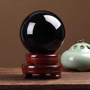 黑曜石玻璃球摆件黑色大号原石打磨客厅办公室玄关装饰工艺品