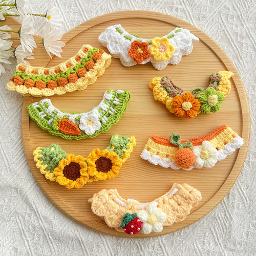 手工宠物针织围脖猫咪花朵编织