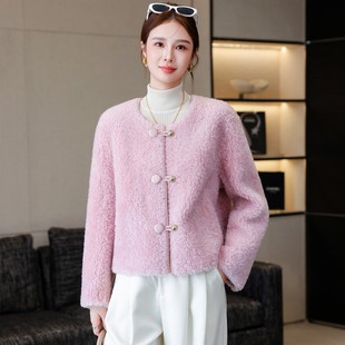 羊剪绒外套女2025春秋新款立领韩版高档100%羊毛复合皮毛一体短款