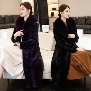 拼貂外套高端狐狸毛毛领皮草外套水貂毛 女中长款 海宁2025冬季 新款