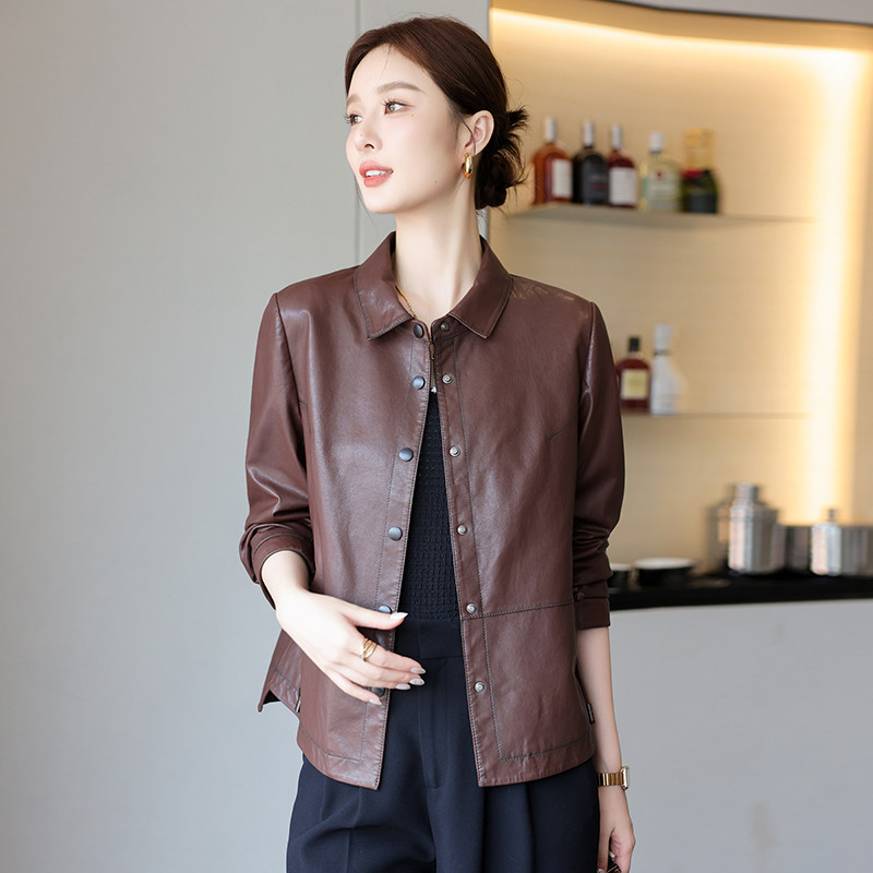 海宁真皮皮衣女2025春季新款小个子休闲宽松绵羊皮夹克外套短款