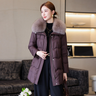 高端2025新款羽绒服女中长款加厚保暖90白鹅绒外套时尚洋气妈妈装