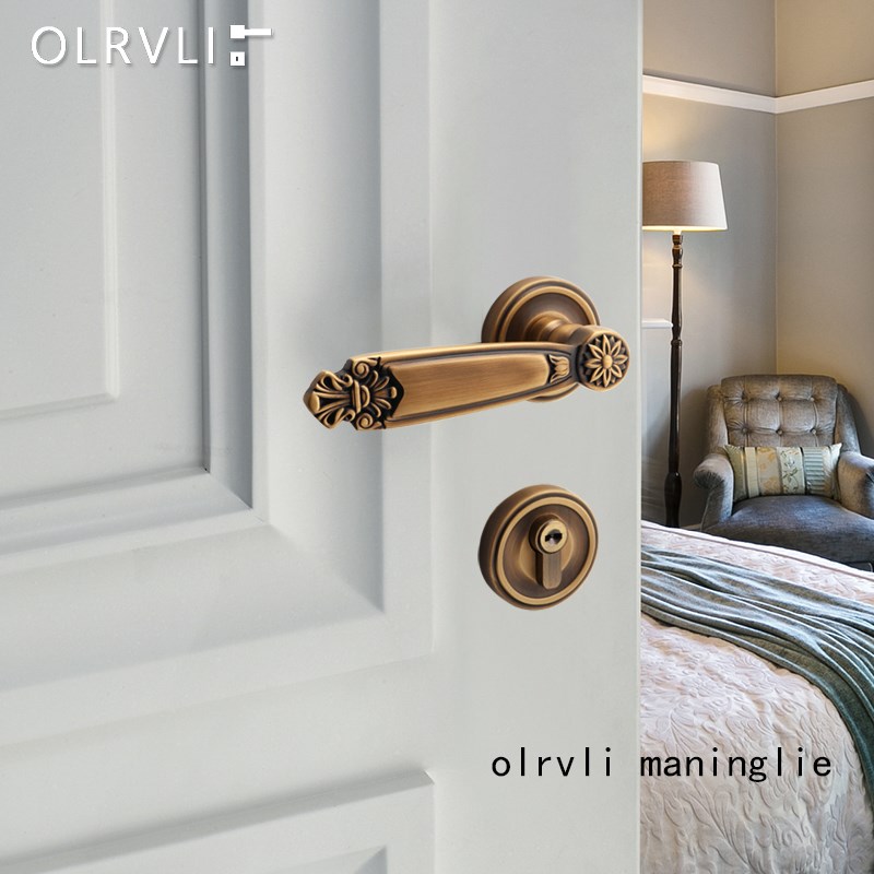 olrvli黄铜覆古中古典门锁z法式古铜色胡桃木门意大利磁吸双开门