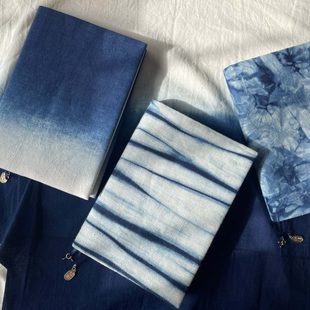 一叶 A6书套b6书皮保护套 蓝染扎染手账书衣国风复古手工布书衣A5