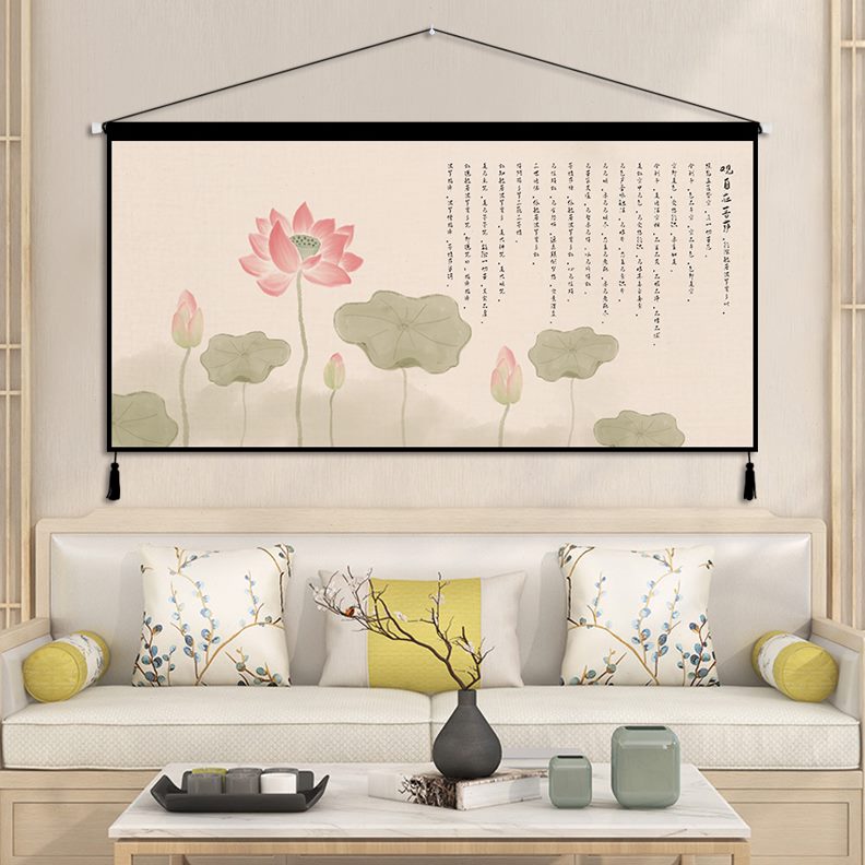 装饰画背景墙荷花挂墙卧室布中式客厅挂布背景布挂画禅意挂毯布艺图片