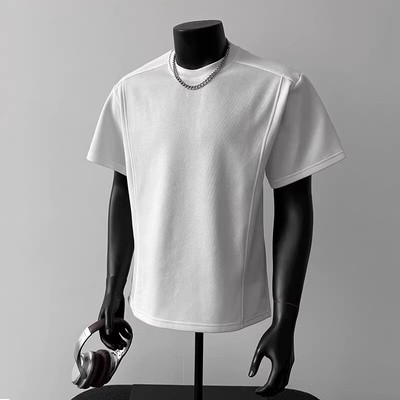 2025夏季新款轻奢痞帅男装挺阔高级感短袖T恤男拼接圆领上衣YY