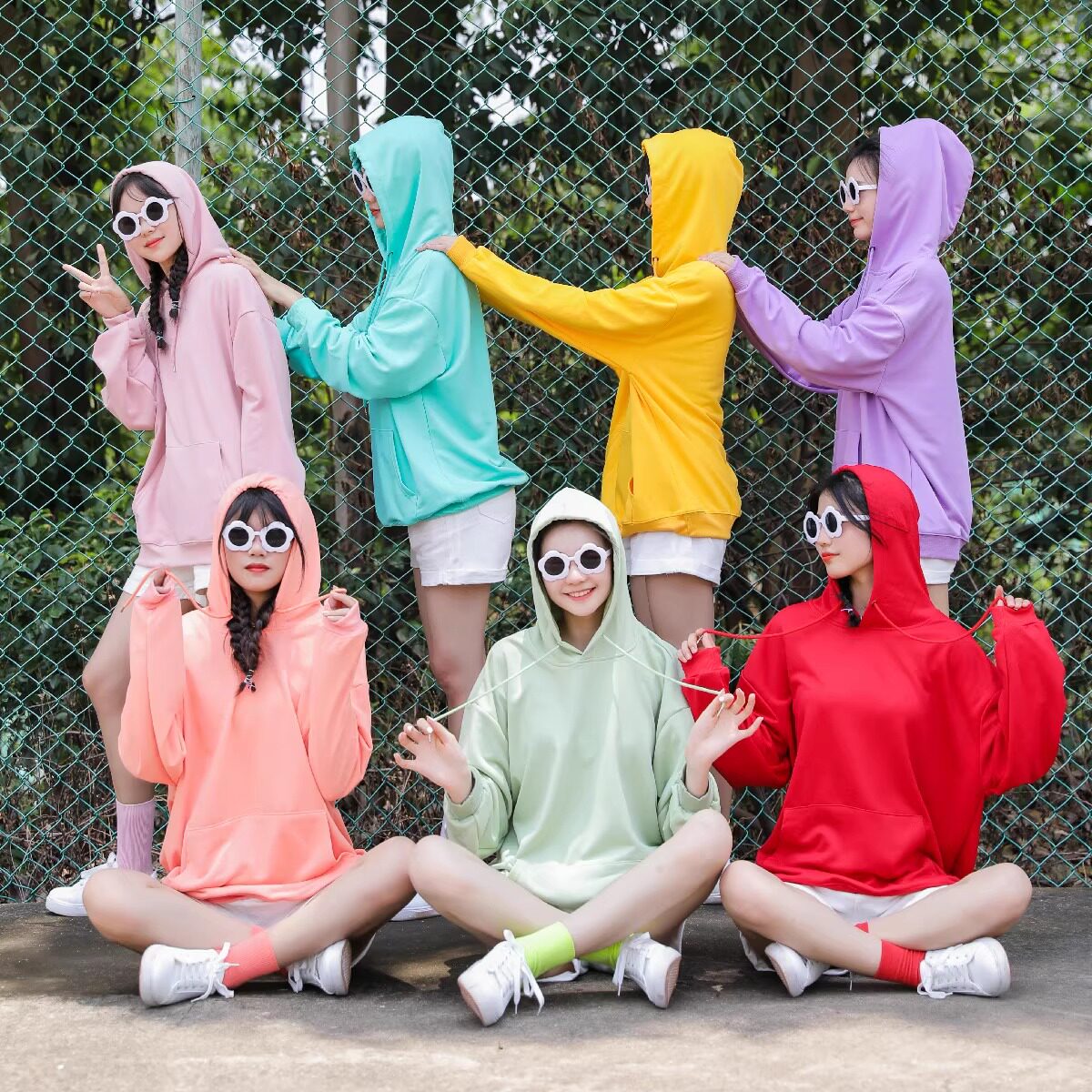 彩色卫衣女多人姐妹装闺蜜装秋装外套糖果色上衣团体聚会班服定制