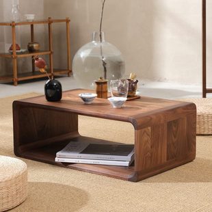 黑胡桃实木阳台茶几小桌子日式榻榻米简约矮桌禅意小茶桌飘窗桌