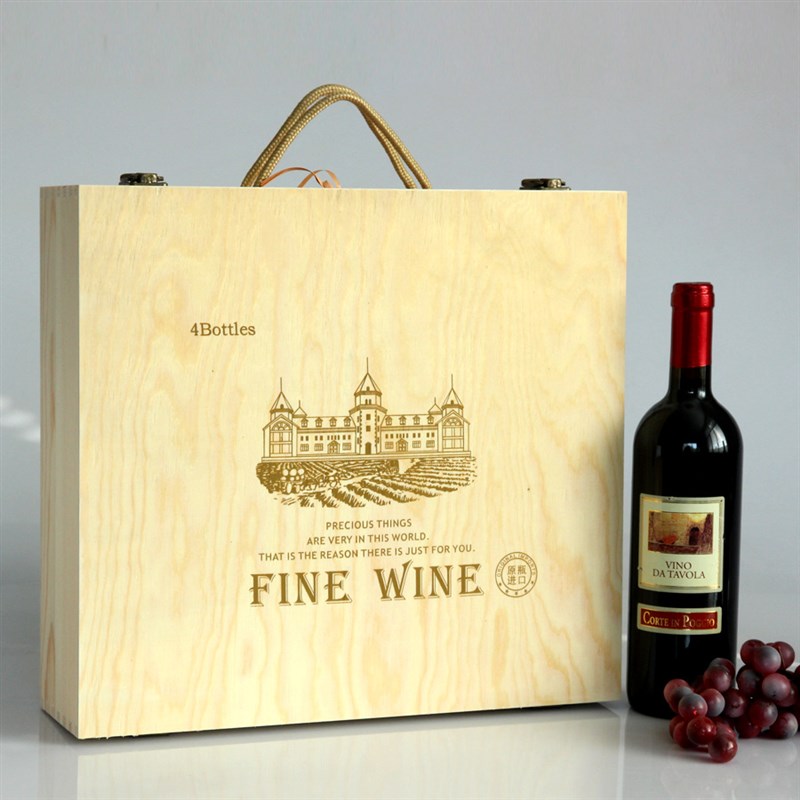 48小时发货h木盒4支装葡萄酒木盒木箱红酒木盒复古礼盒原木包装