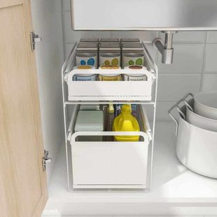 5N拉篮厨房橱柜双层抽屉式 调味抽拉篮衣柜筐改窄柜内碗碟收纳置物