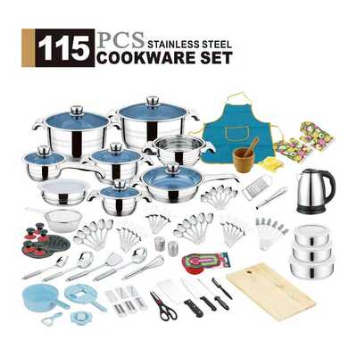 潮州互发工厂热销不锈钢炊具115PCS cookware sets套装锅加厚套锅