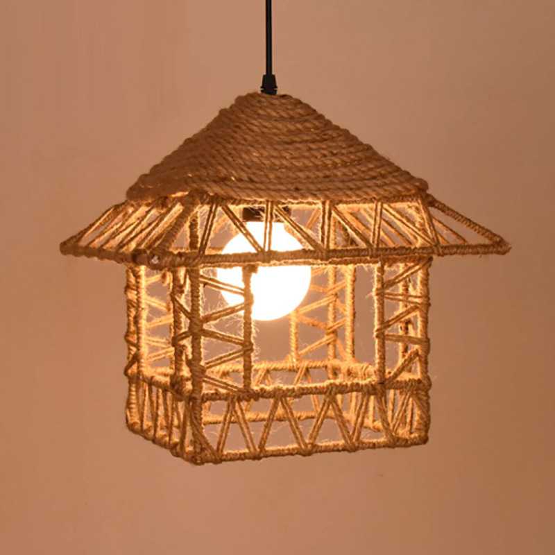 麻绳鸟巢吊灯手工书房茶楼灯具编制田园儿童小屋子厅过道吊灯