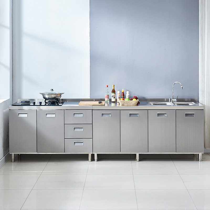 家用小户型304整体大容量加厚不锈钢橱柜免安装一体式厨房灶台柜