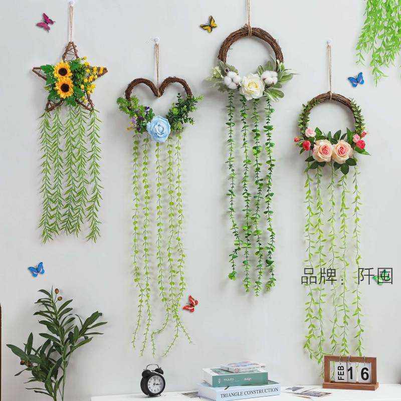 墙面装饰花环植物挂件田园风墙壁花篮幼儿园客厅挂饰墙上创意壁饰