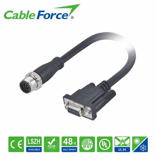 M12 8芯A-Code 公头+D-Sub 9芯母头连接器 成型式4M
