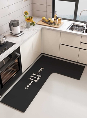 简约纯色厨房专用地垫拐角L型硅藻泥防滑吸水速干装饰易打理脚垫