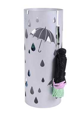 欧式铁艺雨伞桶/金属伞架银灰色伞架家庭办公室装饰与滴盘和挂钩