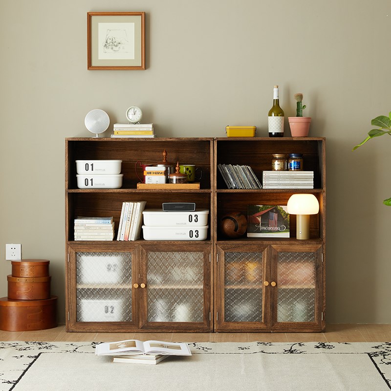 矮柜落地柜实木书柜置物架组合柜客厅收纳柜储物柜简易书架格子柜
