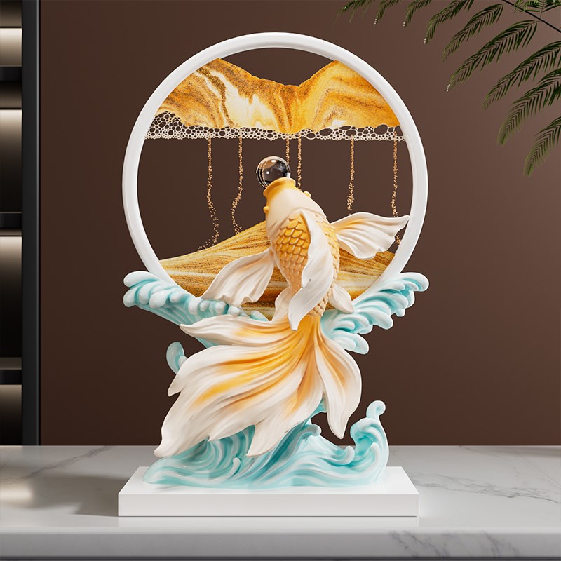 新中式锦鲤流沙画摆件客厅玄关电视柜酒柜装饰品年年有余乔迁礼物