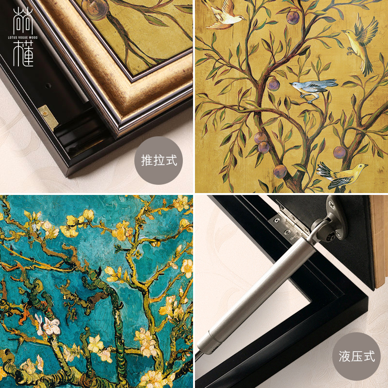 美式配电箱遮挡画欧式电闸盒挂画可推拉正方形多媒体电表箱装饰画图片