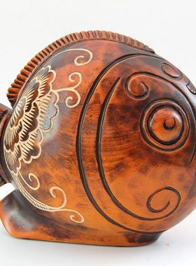 美木传奇富贵鱼大号存钱罐木雕可爱储蓄罐创意招财吉祥摆件