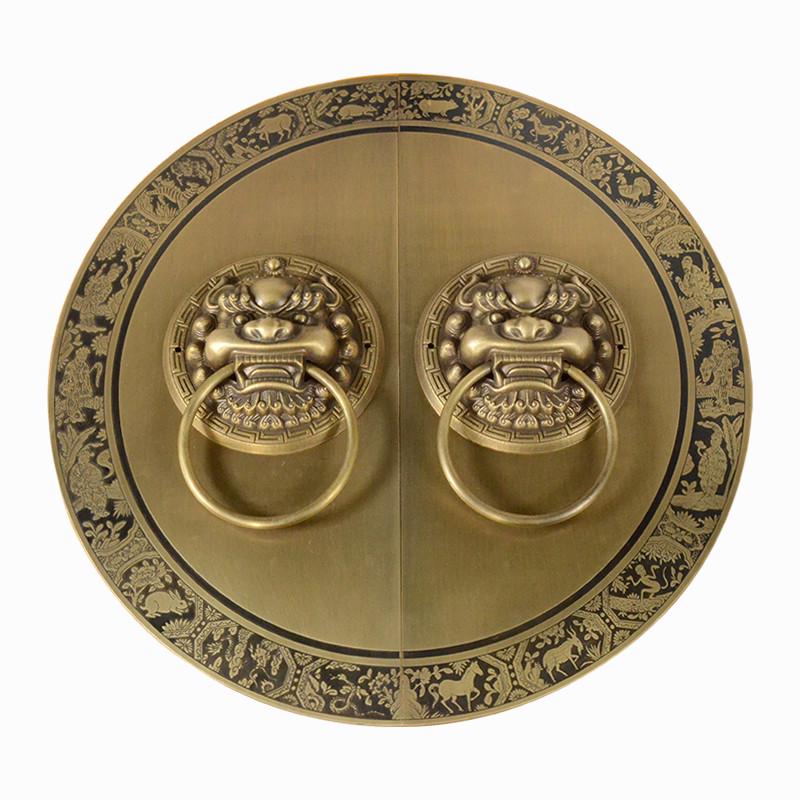 大门拉手彷古纯铜拉n手门环中式门闩别墅门把手兽头虎头麒麟拉环