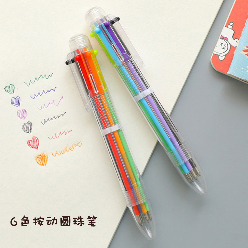 透明6色圆珠笔创意卡通多色