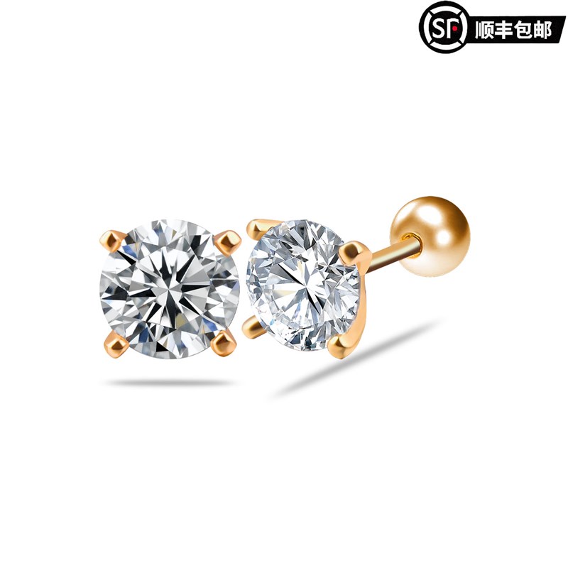 WIC 925银莫桑石耳r饰老钱风一克拉单钻轻奢香槟金莫桑钻螺丝耳钉