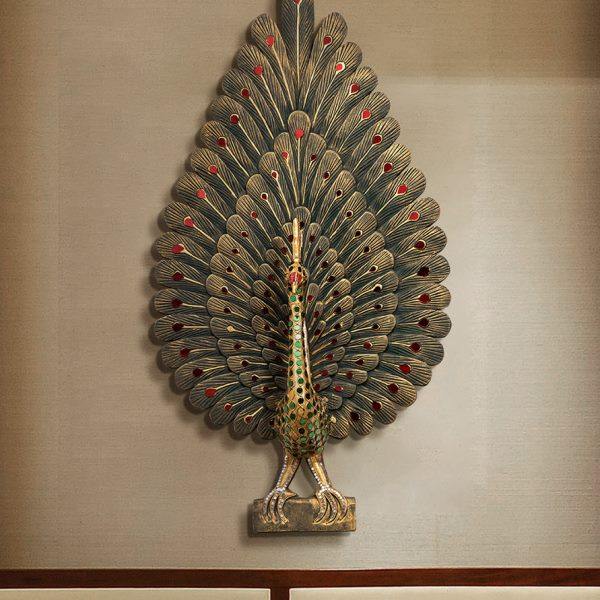 异丽东南亚孔雀软装饰品泰式风情美容院墙面木雕挂件餐厅挂饰墙饰