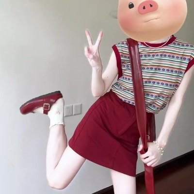 条纹上衣短裙套装夏季港风复古活泼俏皮减龄可爱小个子穿搭一整套