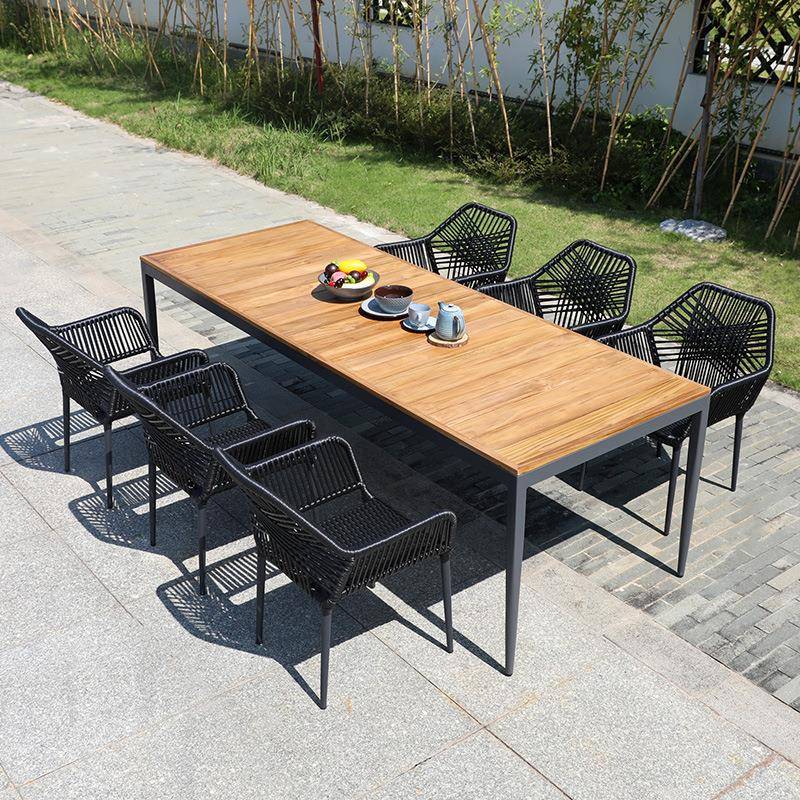 户外桌椅庭院家具别墅花园露台休闲柚木餐桌室外院子阳台藤椅组合