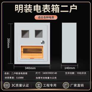 明装电表箱铁二户2户家用插卡出租房外壳盒 子防水户外 单相 位