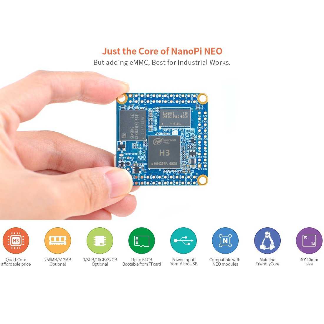 NanoPi Neo Core-LTS 512M RAM/8G eMMC Allwinner H3 CortexA7