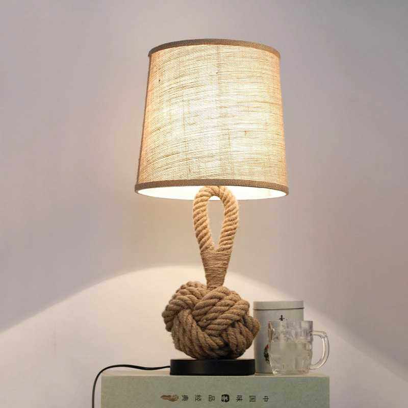 极简民宿麻绳台灯北欧设计师个性艺术餐厅布艺装饰创意卧室灯具