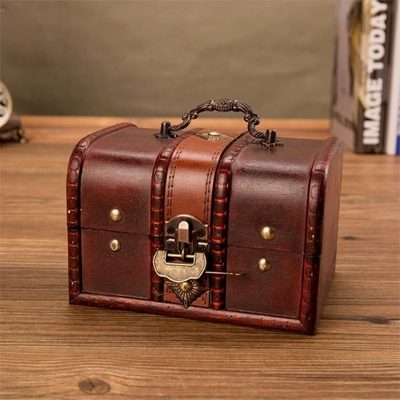 复古收纳盒古风小木盒子带锁密码盒儿童百宝箱宝藏箱道具盒首饰盒