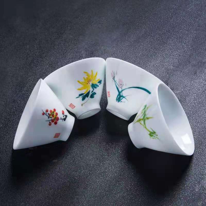 手绘德化茶具斗笠杯陶瓷家用主人杯文人茶器功夫茶具礼盒装品茗杯
