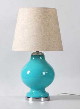 卧室台灯蓝色玻璃台灯床头灯卧室书房客厅欧美式装饰台灯T188
