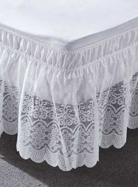 跨境蕾丝松紧床裙 外贸弹力简约床围白色床罩Lace Bed Ruffles