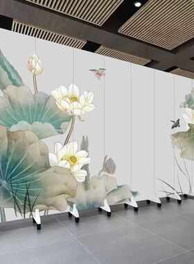 中式屏风隔断淡雅荷花简约客厅移动折屏茶馆客厅养生馆餐厅家新品