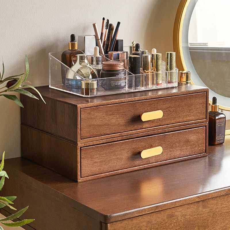 实木桌面多层抽屉式收纳盒家用办公桌杂物文件储物盒电脑增高架子