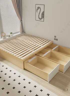 定 制储物大抽屉床小户型全拉床箱实木排骨架铺板高箱榻榻米软包