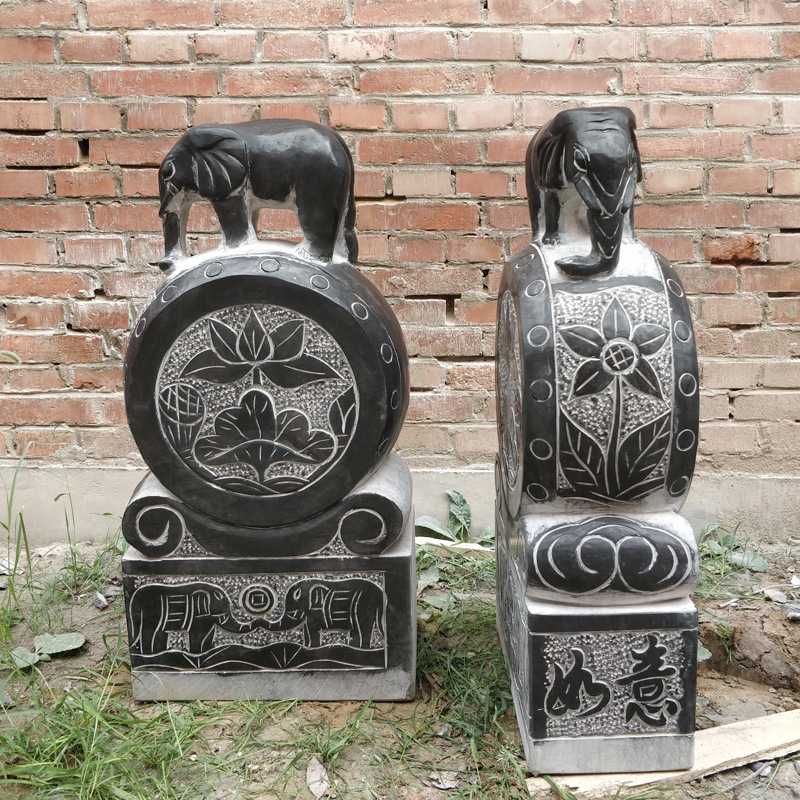 石雕抱鼓石青石一对门墩大象汉白玉小象石鼓别墅门档供应手工雕刻