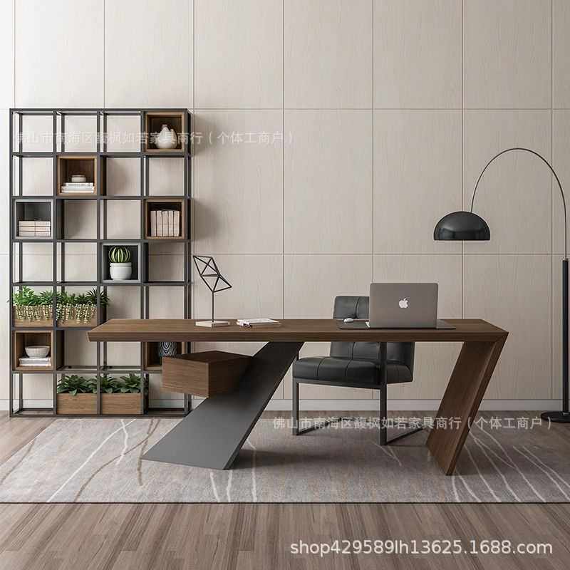 设计师书桌单人实木电脑桌铁艺办公桌loft工作室老板桌个性北欧风