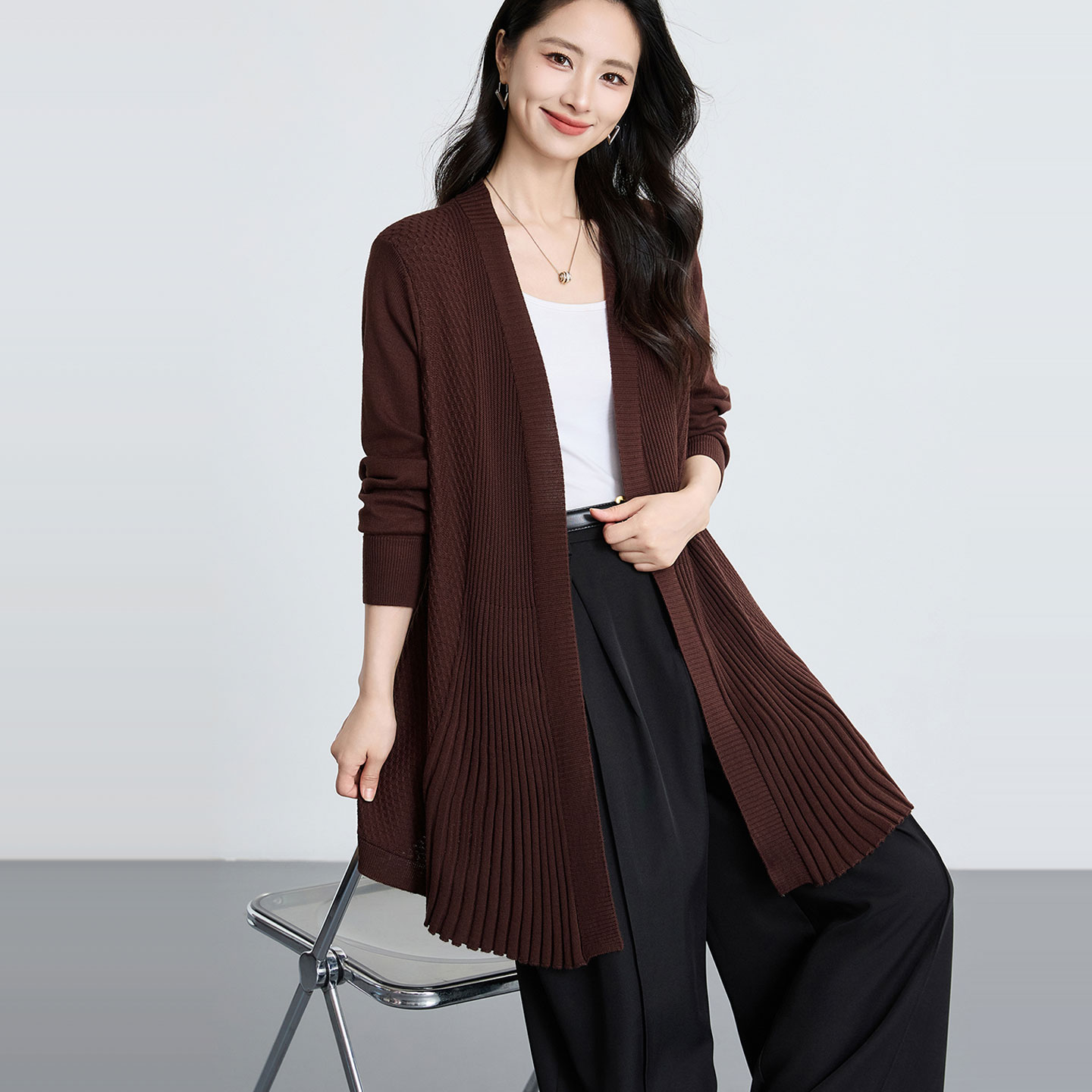 V领针织开衫毛衣外套女